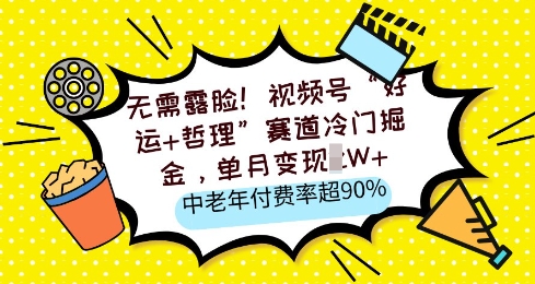 无需露脸，视频号“好运+哲理”赛道冷门掘金，单月变现2W+，中老年付费率超90%网赚项目-副业赚钱-互联网创业-资源整合-私域引流-黑科技软件-引流软件哲客网创