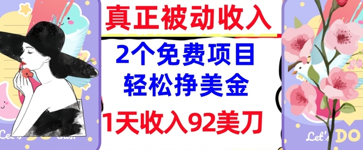 2个免费项目，轻松挣美金，1天收入92刀，0门槛，真正被动收入网赚项目-副业赚钱-互联网创业-资源整合-私域引流-黑科技软件-引流软件哲客网创