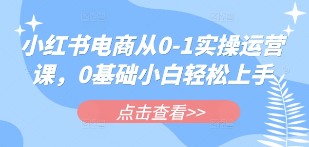 小红书电商从0-1实操运营课，0基础小白轻松上手网赚项目-副业赚钱-互联网创业-资源整合-私域引流-黑科技软件-引流软件哲客网创