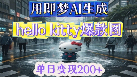 用即梦AI生成Hello Kitty爆款图，单日变现2张网赚项目-副业赚钱-互联网创业-资源整合-私域引流-黑科技软件-引流软件哲客网创
