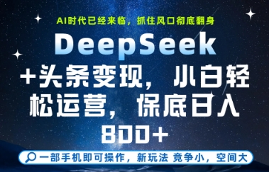 DeepSeek+头条变现，保姆级教学，小白轻松上手，日入8张+【揭秘】网赚项目-副业赚钱-互联网创业-资源整合-私域引流-黑科技软件-引流软件哲客网创