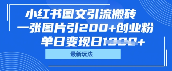 小红书图文引流搬砖，一张图片引200+创业粉，单日变现日数张网赚项目-副业赚钱-互联网创业-资源整合-私域引流-黑科技软件-引流软件哲客网创