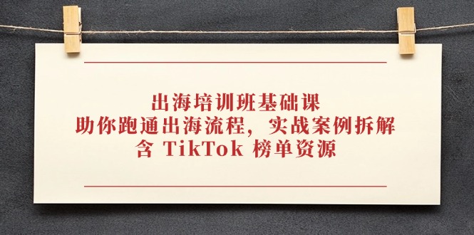 （14555期）出海培训班基础课，助你跑通出海流程，实战案例拆解，含 TikTok 榜单资源网赚项目-副业赚钱-互联网创业-资源整合-私域引流-黑科技软件-引流软件哲客网创