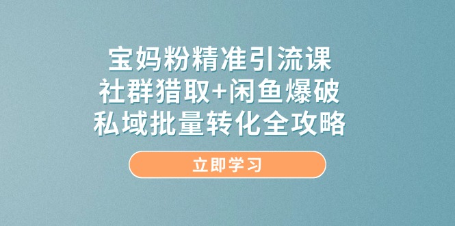 （14820期）宝妈粉精准引流课，社群猎取+闲鱼爆破，私域批量转化全攻略网赚项目-副业赚钱-互联网创业-资源整合-私域引流-黑科技软件-引流软件哲客网创