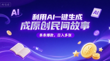 利用AI一键生成原创民间故事，无限制生成，条条爆款，日入多张网赚项目-副业赚钱-互联网创业-资源整合-私域引流-黑科技软件-引流软件哲客网创