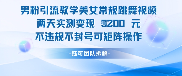 男粉引流教学美女常规跳舞视频两天实测变现1k+，不违规不封号可矩阵操作网赚项目-副业赚钱-互联网创业-资源整合-私域引流-黑科技软件-引流软件哲客网创
