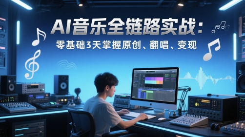 AI音乐全链路实战变现课：零基础3天掌握原创、翻唱、变现网赚项目-副业赚钱-互联网创业-资源整合-私域引流-黑科技软件-引流软件哲客网创