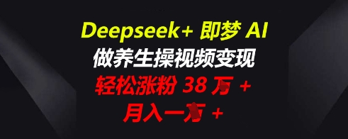 Deepseek+即梦AI，做养生操视频变现，轻松涨粉38W+，月入一W+网赚项目-副业赚钱-互联网创业-资源整合-私域引流-黑科技软件-引流软件哲客网创