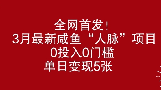 全网首发，3月最新咸鱼“人脉”项目，0投入0门槛，单日变现几张网赚项目-副业赚钱-互联网创业-资源整合-私域引流-黑科技软件-引流软件哲客网创