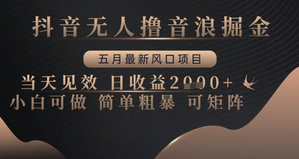 抖音无人撸音浪掘金，五月最新风口项目，当天见效，日收益多张，小白可做简单粗暴可矩阵【揭秘】网赚项目-副业赚钱-互联网创业-资源整合-私域引流-黑科技软件-引流软件哲客网创
