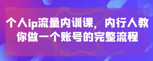 个人ip流量内训课，内行人教你做一个账号的完整流程网赚项目-副业赚钱-互联网创业-资源整合-私域引流-黑科技软件-引流软件哲客网创