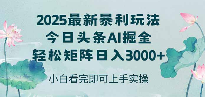（14933期）今日头条2025年最新暴利玩法，思路简单，复制粘贴，轻松实现矩阵日入3000+网赚项目-副业赚钱-互联网创业-资源整合-私域引流-黑科技软件-引流软件哲客网创