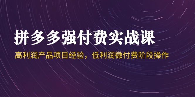 （14874期）拼多多强付费实战课-44期，高利润产品项目经验，低利润微付费阶段操作网赚项目-副业赚钱-互联网创业-资源整合-私域引流-黑科技软件-引流软件哲客网创