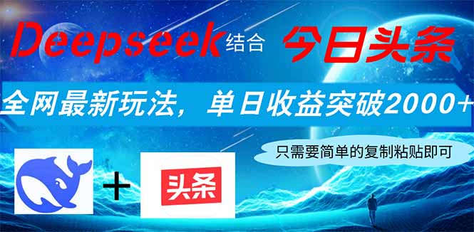 （14262期）Deepseek结合今日头条，全网最新玩法，单日收益突破2000+，小白轻松上手网赚项目-副业赚钱-互联网创业-资源整合-私域引流-黑科技软件-引流软件哲客网创