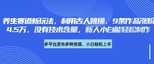 养生赛道新玩法，利用古人跳操，9条作品涨粉4.5W，没有技术含量，新人小白能轻松制作网赚项目-副业赚钱-互联网创业-资源整合-私域引流-黑科技软件-引流软件哲客网创