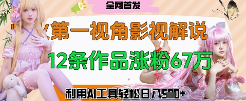 爆火第一人称视角影视解说，12条作品涨粉67W，巧用AI工具，轻松日入几张网赚项目-副业赚钱-互联网创业-资源整合-私域引流-黑科技软件-引流软件哲客网创