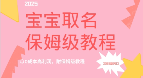 2025新风口项目宝宝取名，0成本高利润，附保姆级教程网赚项目-副业赚钱-互联网创业-资源整合-私域引流-黑科技软件-引流软件哲客网创
