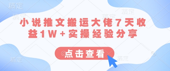 小说推文搬运大佬7天收益1W+实操经验分享网赚项目-副业赚钱-互联网创业-资源整合-私域引流-黑科技软件-引流软件哲客网创
