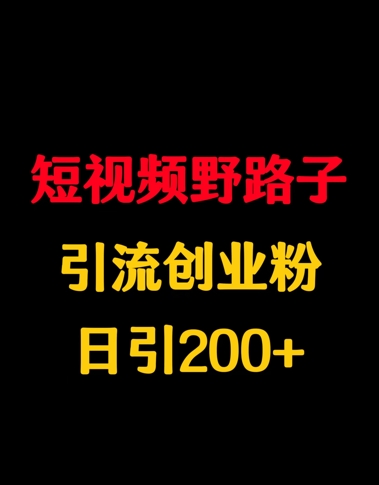 短视频野路子引流创业粉，日引200+网赚项目-副业赚钱-互联网创业-资源整合-私域引流-黑科技软件-引流软件哲客网创