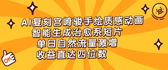 AI复刻宫崎骏手绘质感动画，智能生成治愈系短片，单日自然流量激增，收益直达四位数网赚项目-副业赚钱-互联网创业-资源整合-私域引流-黑科技软件-引流软件哲客网创