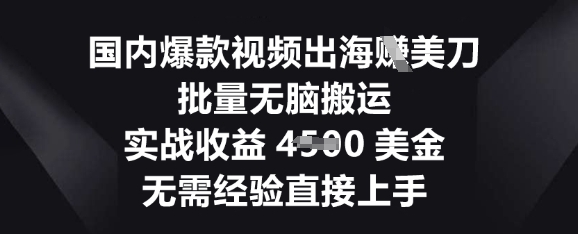 国内爆款视频出海挣美刀，批量无脑搬运，实战收益4.5k，无需经验直接上手网赚项目-副业赚钱-互联网创业-资源整合-私域引流-黑科技软件-引流软件哲客网创