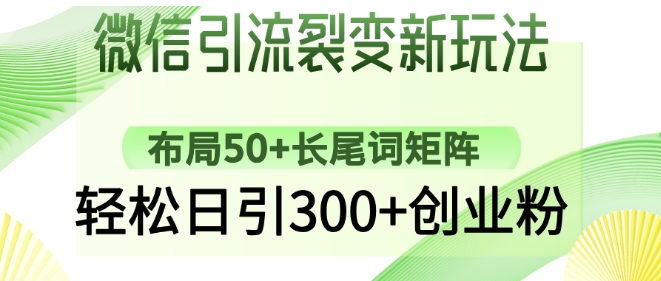 微信引流裂变新玩法：布局50+长尾词矩阵，轻松日引300+创业粉网赚项目-副业赚钱-互联网创业-资源整合-私域引流-黑科技软件-引流软件哲客网创