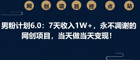 男粉计划6.0：7天收入1W+，永不凋谢的网创项目，当天做当天变现网赚项目-副业赚钱-互联网创业-资源整合-私域引流-黑科技软件-引流软件哲客网创