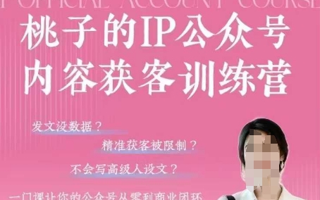 桃子IP公众号内容获客训练营(第3期)，一门让你公众号从0到商业闭环的课程网赚项目-副业赚钱-互联网创业-资源整合-私域引流-黑科技软件-引流软件哲客网创