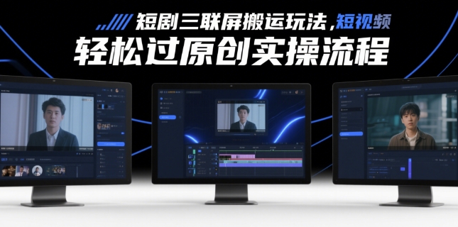 短剧三联屏搬运玩法，短剧搬运轻松过原创实操流程网赚项目-副业赚钱-互联网创业-资源整合-私域引流-黑科技软件-引流软件哲客网创