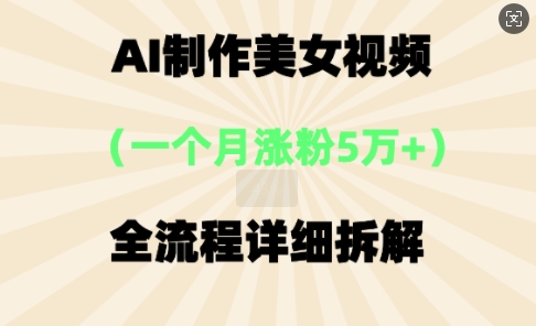 AI制作美⼥视频，⼀个⽉涨粉5万，全流程详细拆解网赚项目-副业赚钱-互联网创业-资源整合-私域引流-黑科技软件-引流软件哲客网创