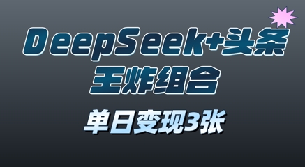 2025年DeepSeek+头条王炸组合，单日变现3张网赚项目-副业赚钱-互联网创业-资源整合-私域引流-黑科技软件-引流软件哲客网创