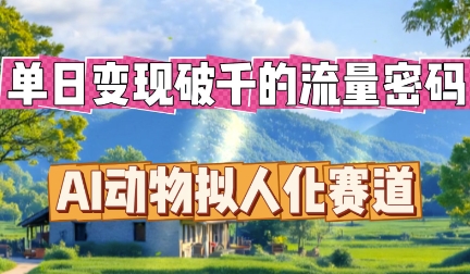 单日变现破k的流量密码，AI动物拟人化赛道网赚项目-副业赚钱-互联网创业-资源整合-私域引流-黑科技软件-引流软件哲客网创