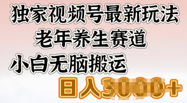 独家视频号最新玩法，老年养生赛道，小白无脑搬运，日入多张网赚项目-副业赚钱-互联网创业-资源整合-私域引流-黑科技软件-引流软件哲客网创