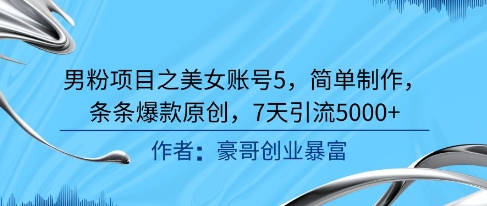男粉项目之美女账号5，简单制作，条条爆款原创，7天引流5000+网赚项目-副业赚钱-互联网创业-资源整合-私域引流-黑科技软件-引流软件哲客网创