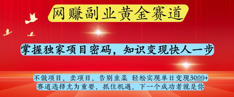 网创副业黄全赛道，掌握独家项目密码，知识变现快人一步，告别韭菜轻松实现单日变现1k+【揭秘】网赚项目-副业赚钱-互联网创业-资源整合-私域引流-黑科技软件-引流软件哲客网创