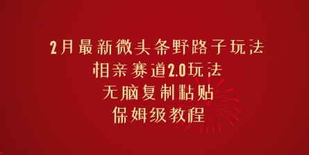 2月最新微头条野路子玩法，相亲赛道2.0玩法，无脑复制粘贴，保姆级教程网赚项目-副业赚钱-互联网创业-资源整合-私域引流-黑科技软件-引流软件哲客网创