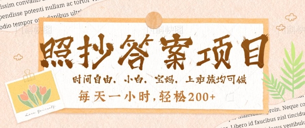 照抄答案，一个问题薅多遍，百分百有收益，每天一小时，轻松2张网赚项目-副业赚钱-互联网创业-资源整合-私域引流-黑科技软件-引流软件哲客网创