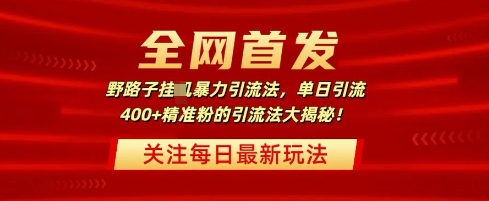 全网首发，野路子暴力引流法，单日引流400+精准粉的引流法大揭秘网赚项目-副业赚钱-互联网创业-资源整合-私域引流-黑科技软件-引流软件哲客网创