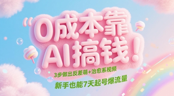 0成本靠AI搞钱！3步做出反差萌+治愈系视频，新手也能7天起号爆流量网赚项目-副业赚钱-互联网创业-资源整合-私域引流-黑科技软件-引流软件哲客网创