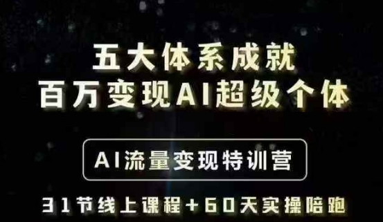 五大体系成就百万变现AI超级个体- AI流量变现特训营，一步一步教你一个人怎么年入百W网赚项目-副业赚钱-互联网创业-资源整合-私域引流-黑科技软件-引流软件哲客网创