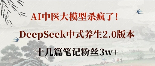 AI中医大模型杀疯了！DeepSeek中式养生2.0版本，十几篇笔记粉丝3w+网赚项目-副业赚钱-互联网创业-资源整合-私域引流-黑科技软件-引流软件哲客网创