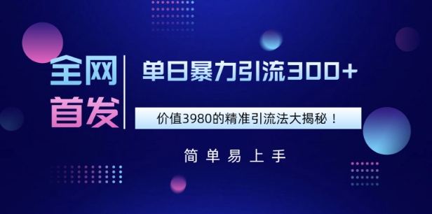 全网首发，价值3980单日暴力引流300+的精准引流法大揭秘网赚项目-副业赚钱-互联网创业-资源整合-私域引流-黑科技软件-引流软件哲客网创