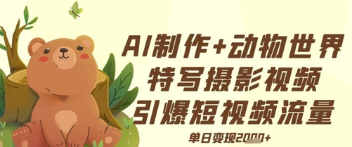 AI制作动物世界特写摄影视频+引爆短视频流量+单日变现多张网赚项目-副业赚钱-互联网创业-资源整合-私域引流-黑科技软件-引流软件哲客网创