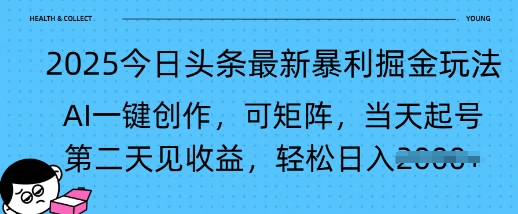 2025今日头条最新暴利掘金玩法，AI一键创作，可矩阵，当天起号，第二天见收益轻松日入多张网赚项目-副业赚钱-互联网创业-资源整合-私域引流-黑科技软件-引流软件哲客网创