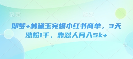 即梦+林黛玉完爆小红书商单，3天涨粉1千，靠怼人月入5k+网赚项目-副业赚钱-互联网创业-资源整合-私域引流-黑科技软件-引流软件哲客网创