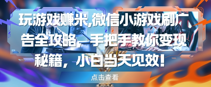 玩游戏挣米，微信小游戏刷广告全攻略，手把手教你变现秘籍，小白当天见效网赚项目-副业赚钱-互联网创业-资源整合-私域引流-黑科技软件-引流软件哲客网创