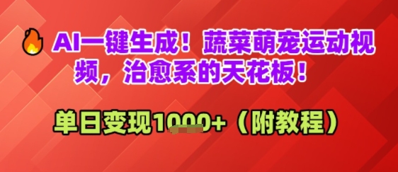AI一键生成！蔬菜萌宠运动视频，治愈系的天花板！单日变现多张网赚项目-副业赚钱-互联网创业-资源整合-私域引流-黑科技软件-引流软件哲客网创