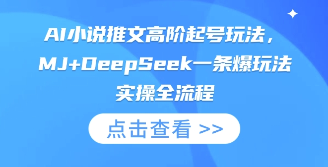 AI小说推文高阶起号玩法，MJ+DeepSeek一条爆玩法实操全流程网赚项目-副业赚钱-互联网创业-资源整合-私域引流-黑科技软件-引流软件哲客网创