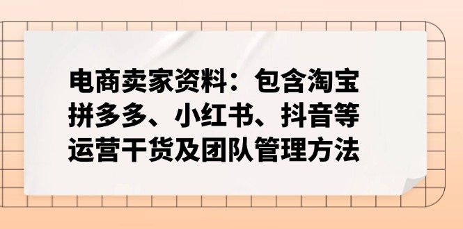 （14354期）电商卖家资料：包含淘宝、拼多多、小红书、抖音等运营干货及团队管理方法网赚项目-副业赚钱-互联网创业-资源整合-私域引流-黑科技软件-引流软件哲客网创