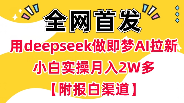 用deepseek做即梦Ai拉新 小白实操月入过W+【附报白渠道】网赚项目-副业赚钱-互联网创业-资源整合-私域引流-黑科技软件-引流软件哲客网创